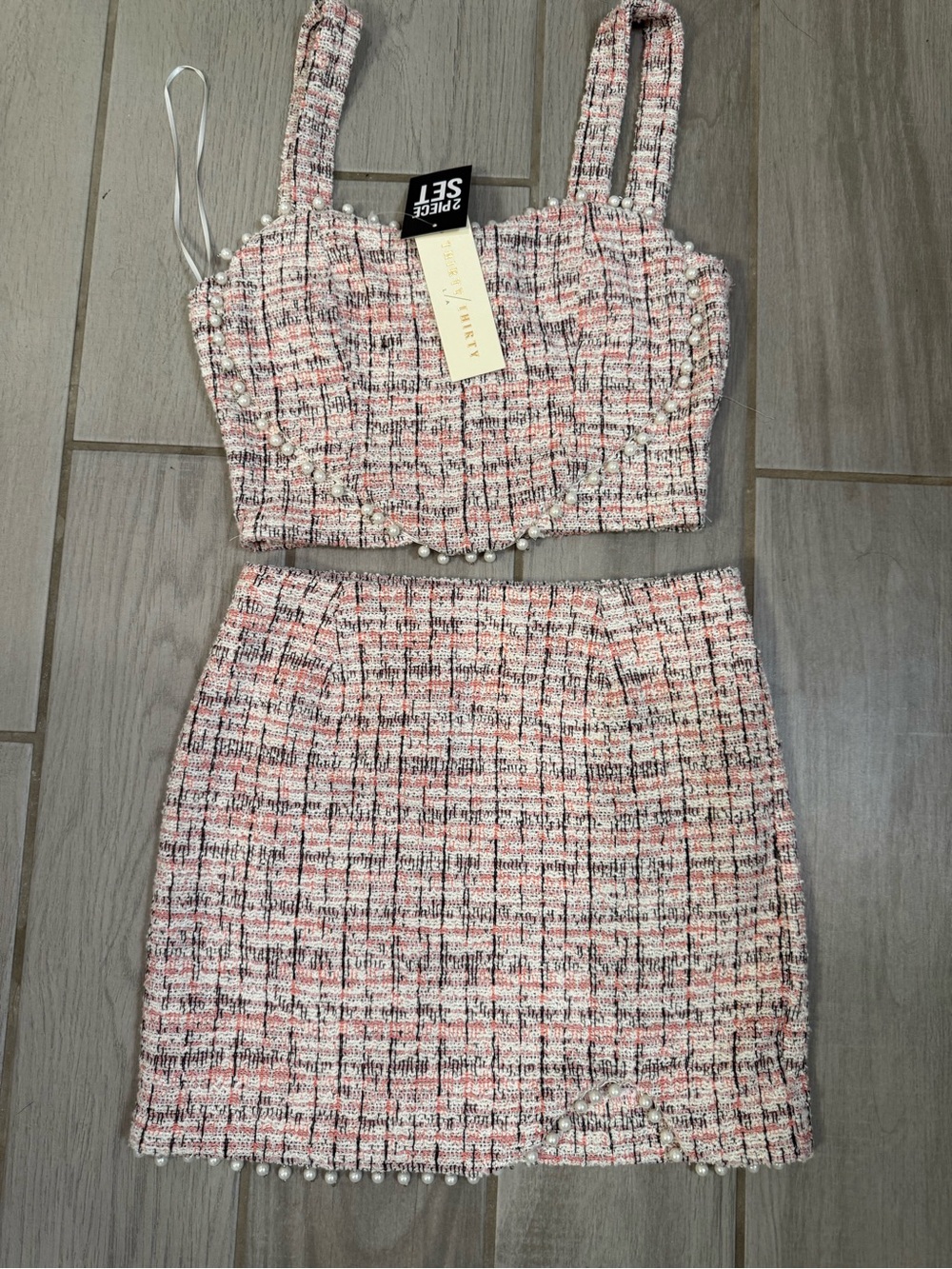 Thirty Thirty Pink Tweed Mini Skirt - Feminine High-Waist Mini - Picture 2 of 8